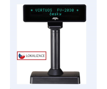 POŠKOZENÝ OBAL - Virtuos VFD zákaznický displej Virtuos FV-2030B 2x20 9mm, serial, černý
