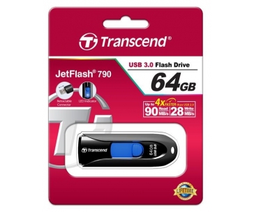 TRANSCEND Flash Disk 64GB JetFlash®790, USB 3.1 (R:90/W:30 MB/s) černá/modrá