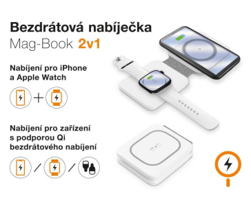 ALIGATOR bezdrátová nabíječka Mag-Book 2v1, určeno pro MagSafe a nabíjení Apple Watch, 15W, bílá
