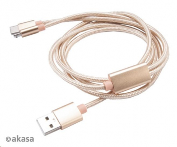AKASA kabel 2v1 USB Type-A na Micro-B a USB Type-C, 120cm, zlatý