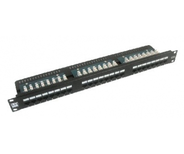 19" Patch panel LYNX 24port, UTP, Cat5E, 30µm, duální svorkovnice, černý