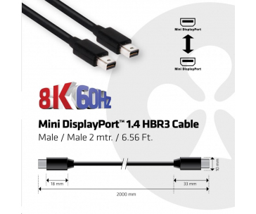 Club3D Kabel mini DisplayPort 1.4 HBR3 8K60Hz (M/M), 2m, 34 AWG
