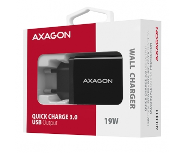 AXAGON ACU-QC19, QC nabíječka do sítě 19W, 1x USB-A port, QC3.0/AFC/FCP/SMART, černá
