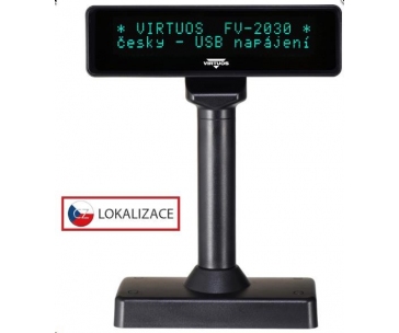 Virtuos VFD zákaznický displej Virtuos FV-2030B 2x20 9mm, USB, černý
