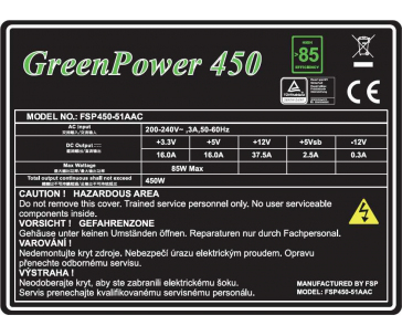Fortron zdroj 450W GreenPower 450-51AAC, 80+ Bronze