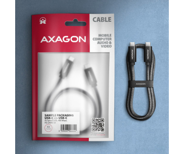 AXAGON BUCM2-CM25AB, CHARGE kabel USB-C <-> USB-C, 2.5m, Hi-Speed USB, PD 240W 5A, ALU, oplet, černý