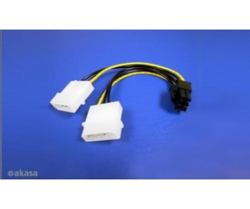 AKASA kabel  redukce napájení z 2x MOLEX ATX na 6pin PCIe, 10cm