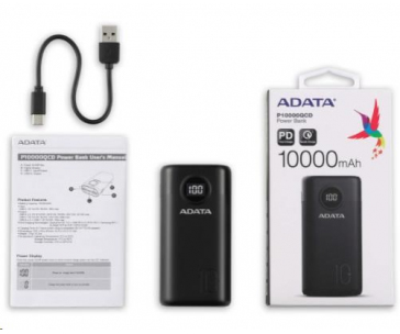 ADATA PowerBank AP10000 - externí baterie pro mobil/tablet 10000mAh, černá (37Wh) USB-C