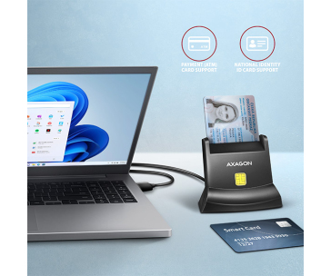 AXAGON CRE-SM4N, USB-A StandReader čtečka kontaktních karet Smart card (eObčanka), kabel 1.3m