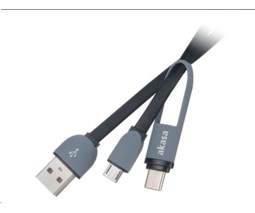 AKASA kabel 2v1 USB Type-C a Micro B na USB Type-A, 100cm, černý