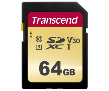 TRANSCEND SDXC karta 64GB 500S, UHS-I U3 V30 (R:95/W:50 MB/s)