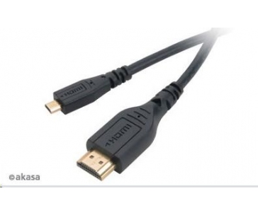 AKASA kabel  HDMI Micro na HDMI, podpora Ethernet, 2K a 4K rozlišení, pozlacené konektory, 1,5m