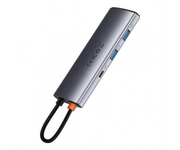 Baseus Metal Gleam Series 7v1 HUB Type-C (USB-C PD 100W, USB-C, 2* USB 3.0, HDMI, SD TF port) šedá