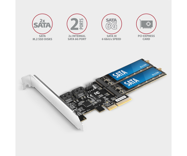 AXAGON PCES-SA4M2, PCIe řadič - 2x interní SATA 6G port + 2x SATA M.2 slot, ASM1164, SP & LP