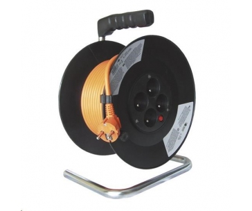 Solight prodlužovací přívod na bubnu, 4 zásuvky, oranžový kabel, černý buben, 20m