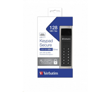 VERBATIM USB C 3.1 Drive 128 GB - Keypad Secure (R:160/W:150 MB/s) GDPR