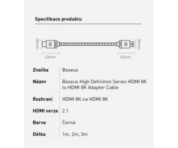 Baseus HDMI 2.1 kabel 8K M/M 1m černý