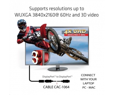 Club3D Kabel certifikovaný DisplayPort 1.2, 4K60Hz UHD (M/M), 3m, 30 AWG