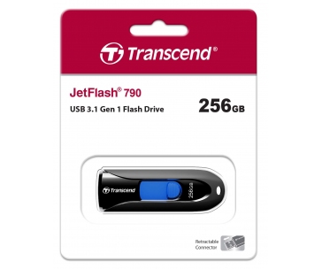 TRANSCEND Flash Disk 256GB JetFlash®790, USB 3.1 (R:100/W:40 MB/s) černá/modrá