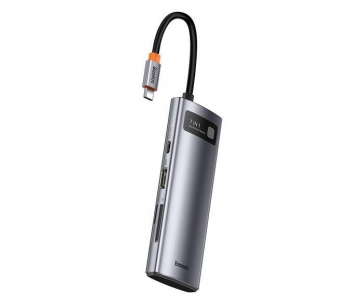 Baseus Metal Gleam Series 7v1 HUB Type-C (USB-C PD 100W, USB-C, 2* USB 3.0, HDMI, SD TF port) šedá
