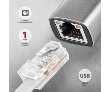 AXAGON ADE-TXCA, USB-C + USB-A 3.2 Gen 1 - Gigabit Ethernet síťová karta, Asix AX88179, auto instal