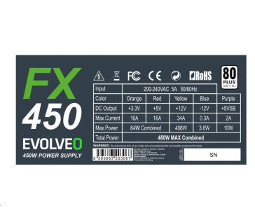 EVOLVEO FX 450, zdroj 450W ATX, 14cm, tichý, 80+, bulk