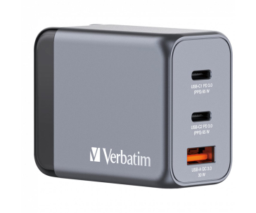 VERBATIM GaN Nabíječka do sítě GNC-65, 65W, 2x USB-C, 1x USB