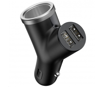 Baseus adaptér do auta Y-type 2x USB + zapalovač, 3.4A, černá