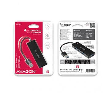 AXAGON HUE-G1A, 4x USB 3.2 Gen 1 SLIM hub, kabel Type-A 14cm napevno