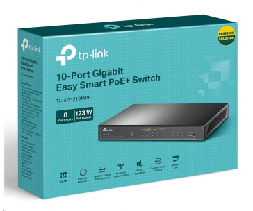 TP-Link CCTV Easy Smart switch TL-SG1210MPE (8xGbE, 1xGbE uplink, 1xGbE/SFP combo uplink, 8xPoE+, 123W, fanless)