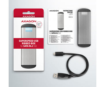 AXAGON EEM2-SA, USB micro-B 3.2 Gen 1 - M.2 SATA SSD kovový RIBBED box, bezšroubkový