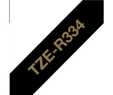 BROTHER TZE-R334 - kazeta TZ šířky 12mm, TEXTILNÍ páska 4m- pro tvorbu dárků - NELEPÍCÍ - ČERNÁ PÁSKA, ZLATÝ POTISK gold
