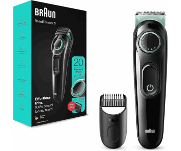 Braun BT3323 zastřihávač vousů, 20 nastavení délky, od 0,5 do 10 mm, čisticí kartáček, černý