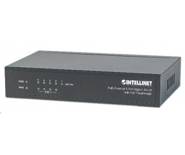 Intellinet 5-Port gigabit PoE+ Switch, 4x PoE port, 68W PoE budget, možnost napájet přes port 1 (PoE PD)