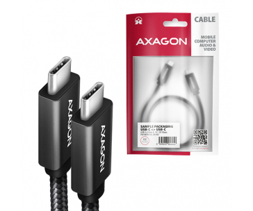 AXAGON BUCM32-CM10AB, SPEED+ kabel USB-C <-> USB-C, 1m, USB 20Gbps, PD 100W 5A, 4k HD, ALU, oplet, černý
