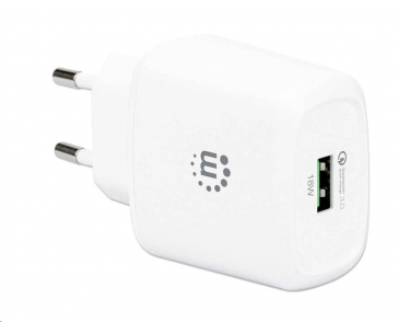 MANHATTAN USB-A nabíječka QC 3.0 Wall Charger - 18 W, USB-A Quick Charge™ 3.0 Port up to 18 W, Europlug, bílá