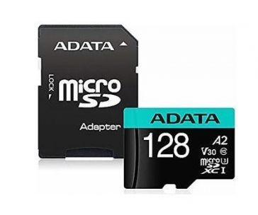 ADATA MicroSDXC karta 128GB Premier Pro UHS-I V30S (R:100/W:80 MB/s) + SD adaptér