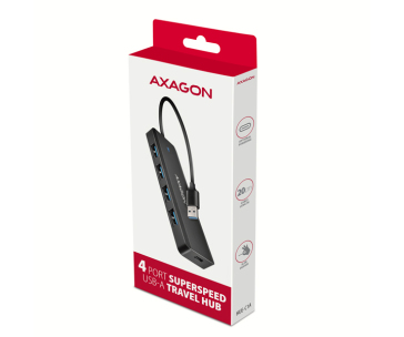AXAGON HUE-C1A, 4x USB 5Gbps TRAVEL hub, USB-C napájecí konektor, kabel USB-A 19cm
