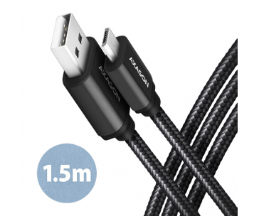 AXAGON BUMM-AM15AB, HQ kabel Micro USB <-> USB-A, 1.5m, USB 2.0, 2.4A, ALU, oplet, černý