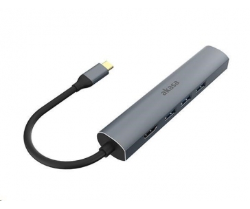 AKASA adaptér 5v1 USB Type-C na HDMI 4K@30Hz, RJ45 a USB-A