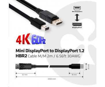 Club3D Kabel Mini DisplayPort na DisplayPort 1.2 4K60Hz UHD obousměrný, (M/M), 2m