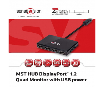 Club3D Video hub MST (Multi Stream Transport) DisplayPort na 4x DisplayPort, USB napájení