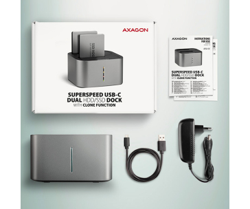 AXAGON ADSA-DC, USB-C 5Gbps - 2x SATA 6G 2.5"/3.5" SSD/HDD CLONE DUAL dokovacia stanica