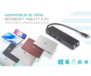 i-tec USB-C 3.1 Slim 3-portový HUB + RJ-45
