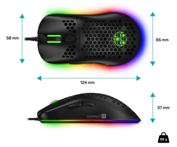 CONNECT IT BATTLE AIR 2 profesionální optická herní myš + SW, 12800 DPI, černá