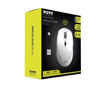 PORT bezdrátová myš SILENT, USB-A/USB-C dongle, 2,4Ghz, 1600DPI, bílá