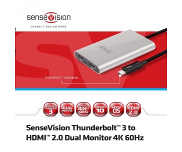 Club3D Adaptér Thunderbolt 3 na 2x HDMI 2.0 4K60Hz UHD