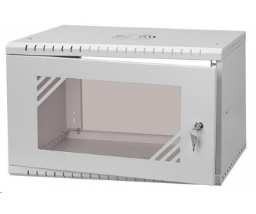LEXI-Net 19" nástěnný rozvaděč Basic 6U 520x350, skleněné dveře, bez zad, rozložený, šedý