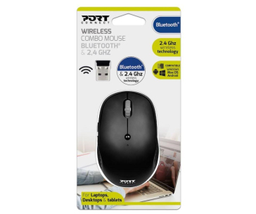 PORT bezdrátová myš COMBO, 2,4 Ghz & Bluetooth, USB-A, černá