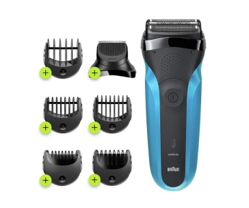 Braun Series 3 310BT holící strojek a zastřihovač vousů, mokré a suché holení, omyvatelný, černá / modrá
